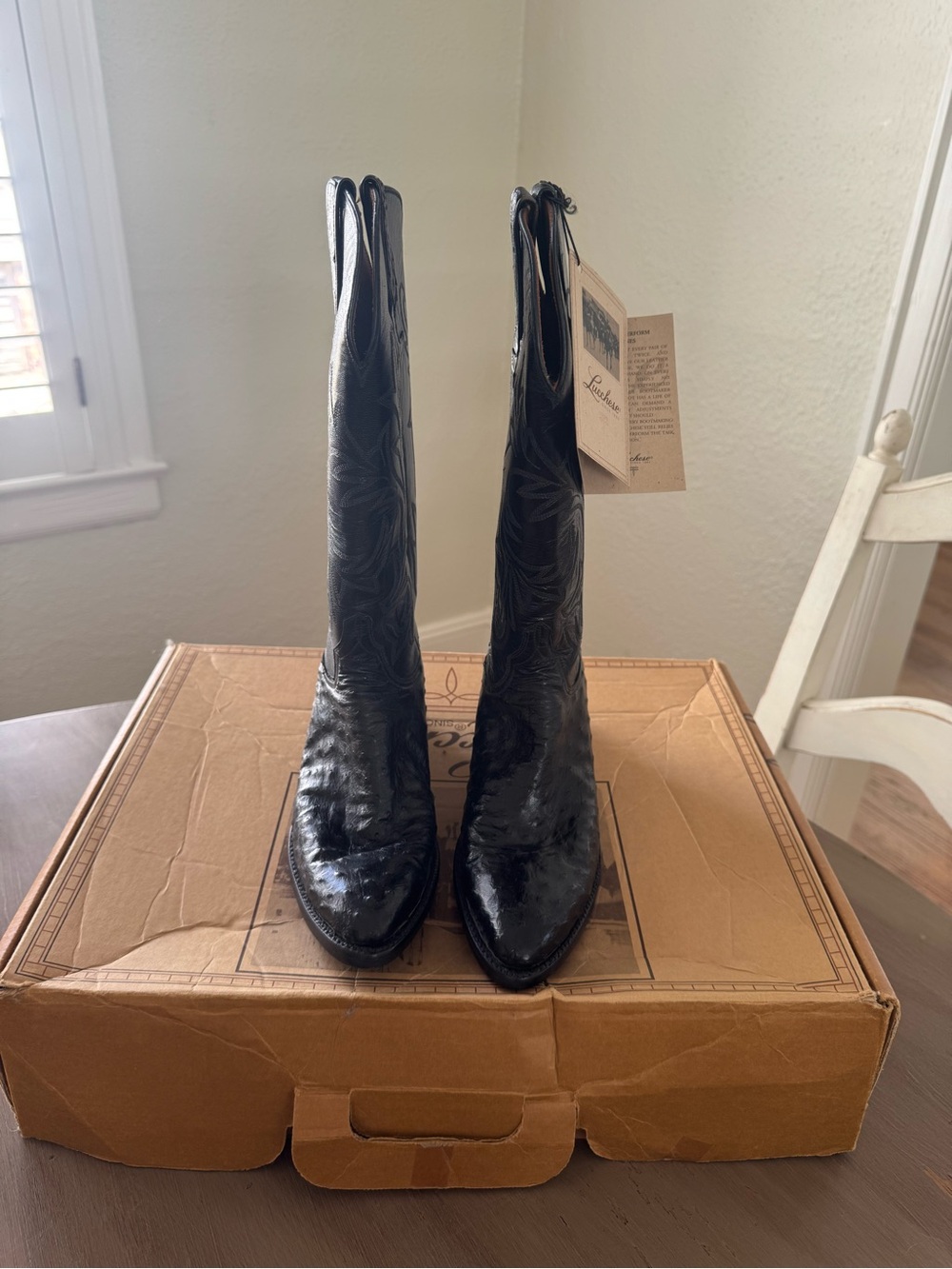 Classic NWT Black Luxury Lucchese Boots with Embroidery BEAUTIFUL 8 - Picture 5 of 8